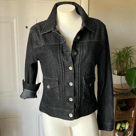Denim Jacket- Black and Leopard - Picture 1 of 13